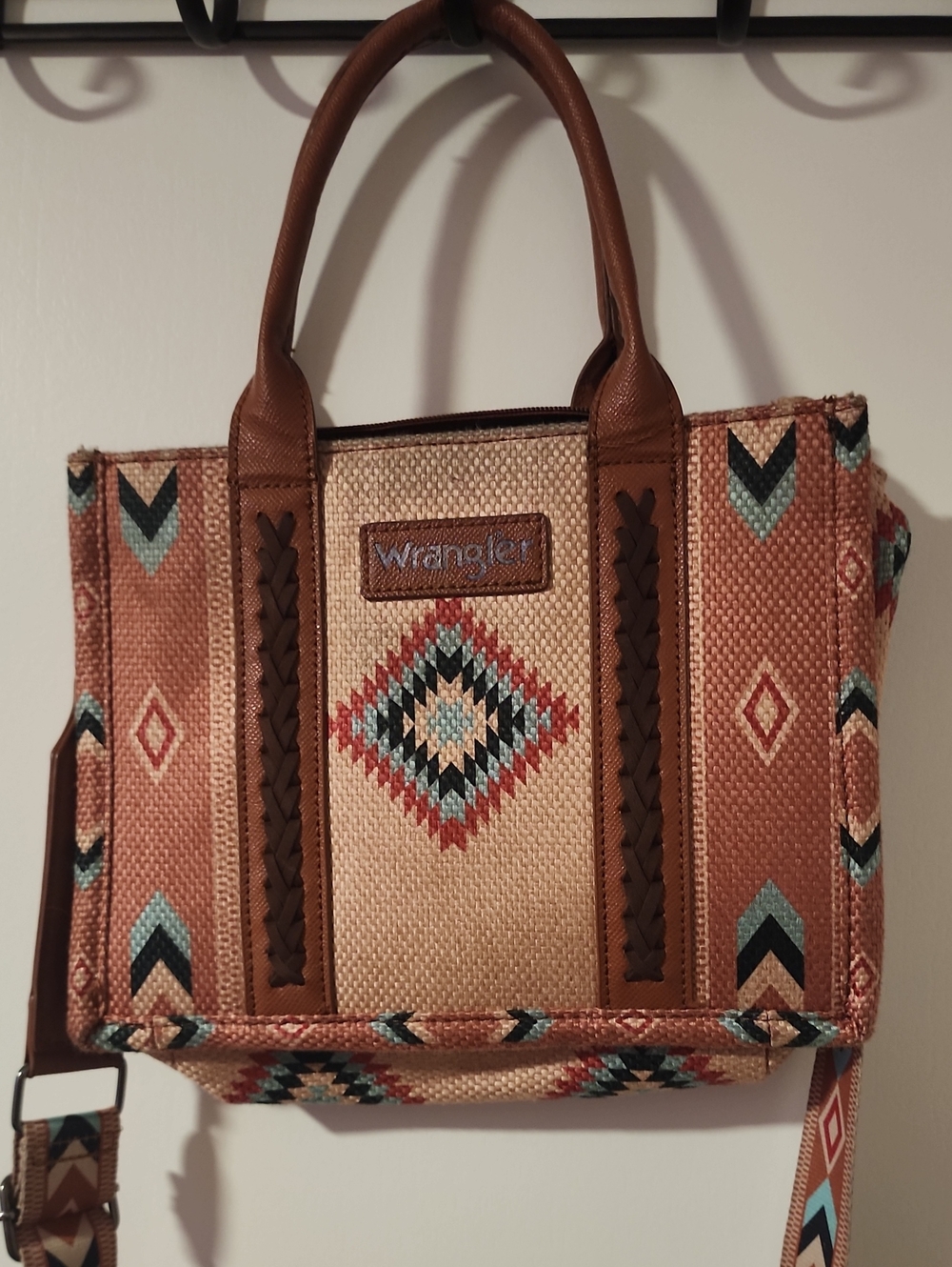 Wrangler Brown and Teal Aztec Woven Tote